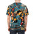 Artistic t-shirt featuring a vibrant koi fish pond design by Karin Taylor - men back