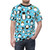 Colorful illustration of various penguin species on an all-over print t-shirt - men front