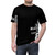 Artistic interpretation of Woody Guthrie's "This Machine Kills Fascists" message on an all-over print t-shirt - men front