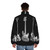 Puffer jacket featuring Rickenbacker, Fender, and Hofner basses - men back