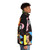 A vibrant pop art puffer jacket featuring a portrait of Rick Astley in his iconic 80s style - men side right