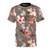 Coral hibiscus flower pattern printed on a high-quality t-shirt