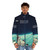 Free vintage puffer jacket in a surreal collage art design featuring space, nature, and the milky way. - men front