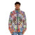 Vibrant retro tie-dye puffer jacket with peace sign and psychedelic design - men front