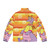 Retro orange and white striped puffer jacket with Figment character from Journey into Imagination at Epcot - Back