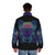 Retro DJ puffer jacket with protogen and cartoon designs - men back