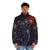 Cosmic fox puffer jacket with geometric triangles and stars design - men front