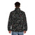 Grey puffer jacket with a wolf pack pattern design - men back