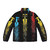 Formula 1 racing puffer jacket with disintegrating car graphics