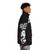 Black and white gothic puffer jacket with "Religion Makes Me Gag" text - men side right