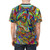 Colorful and vibrant psychedelic rainbow wolf design on a t-shirt - men back