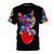 Colorful and whimsical cat hugging a heart graphic on a t-shirt