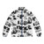 Black and white puffer jacket with folio and literature design