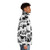 Black and white puffer jacket with folio and literature design - men side right