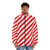 Red and white diagonal stripes puffer jacket - men front