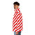 Red and white diagonal stripes puffer jacket - men side left