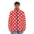 Red and white polka dot puffer jacket by Orikall - men front
