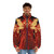 Red puffer jacket with Devil May Cry inspired design for gamers - men front