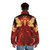 Red puffer jacket with Devil May Cry inspired design for gamers - men back