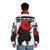 Red puffer jacket with samurai and cyberpunk inspired design - men back