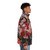 A colorful puffer jacket featuring a vibrant pomegranate and floral botanical print design. - men side right
