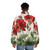 Red geranium flowers puffer jacket - men back