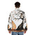 Watercolor autumn puffer jacket with fox and bird design - men back
