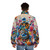 Colorful floral puffer jacket with a fantasy, dancing flower motif - men back
