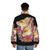 Red Fox Bloom Floral Puffer Jacket with rose and nature design - men back