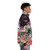Flower puffer jacket with cosmic and sci-fi design, featuring an astronaut skeleton - men side right