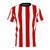 Retro-inspired red and white striped football jersey t-shirt