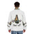 Colorful floral unicorn puffer jacket with spiraling horn - men back