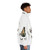 Colorful floral unicorn puffer jacket with spiraling horn - men side right
