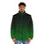 Green puffer jacket with circuit board and microchip design elements - men front