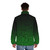 Green puffer jacket with circuit board and microchip design elements - men back