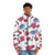 Watercolor floral puffer jacket with hand-drawn botanical design - men front