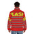 Flash Gordon puffer jacket with 80s style and retro music theme - men back