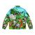 Jungle puffer jacket with playful animal cartoon designs including elephant, lion, and other exotic wildlife - Back