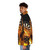 Flaming skull dartboard puffer jacket with focus on the bold design - men side left