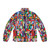 Flags of the World Puffer Jacket featuring colorful national flags from around the globe