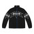 White puffer jacket with stylized metal design