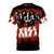 Retro-style graphic t-shirt featuring a stylized design of the classic rock band Kiss.
