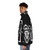 Monochrome puffer jacket with ram skull digital artwork design - men side left