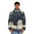 Dark surrealism puffer jacket with surreal, eerie design - men front