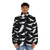 Black patterned puffer jacket with whales and whale graphics - men front