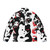 A black puffer jacket with the Monokuma design from the Danganronpa series. - Back