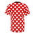 Model wearing a red and white polka dot printed AOP t-shirt - Back