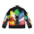 Colorful puffer jacket featuring a mythical rainbow kitsune or fox design - Back