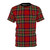 Red tartan inspired t-shirt featuring a Stewart clan tartan pattern design