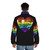 Colorful rainbow disco ball heart puffer jacket - men back